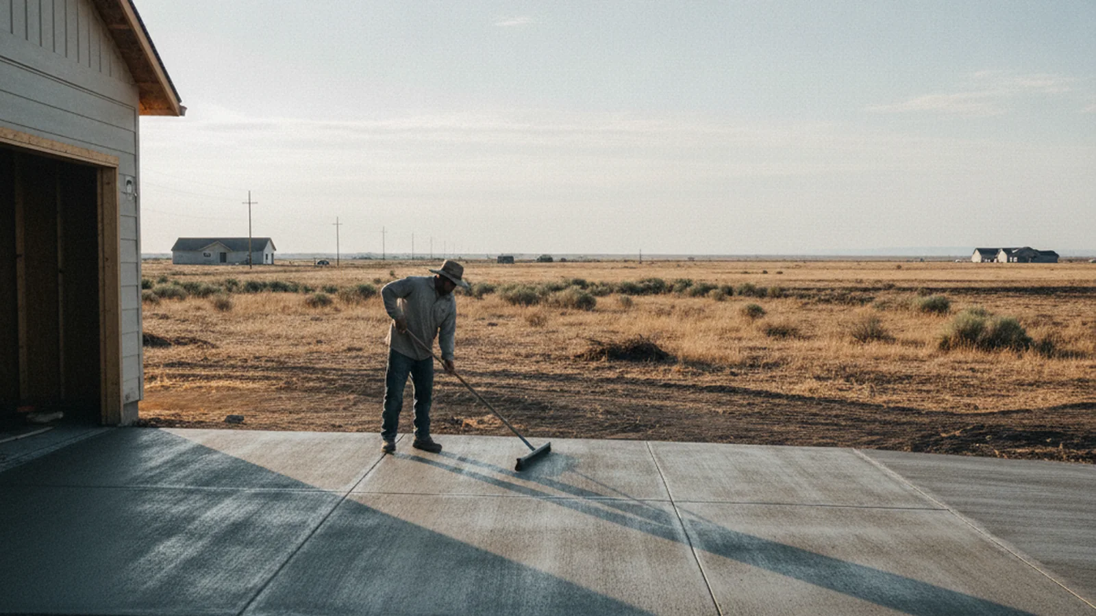 New concrete driveway installation Pasco Washington Franklin County Tri-Cities Columbia Basin Marco early morning pour