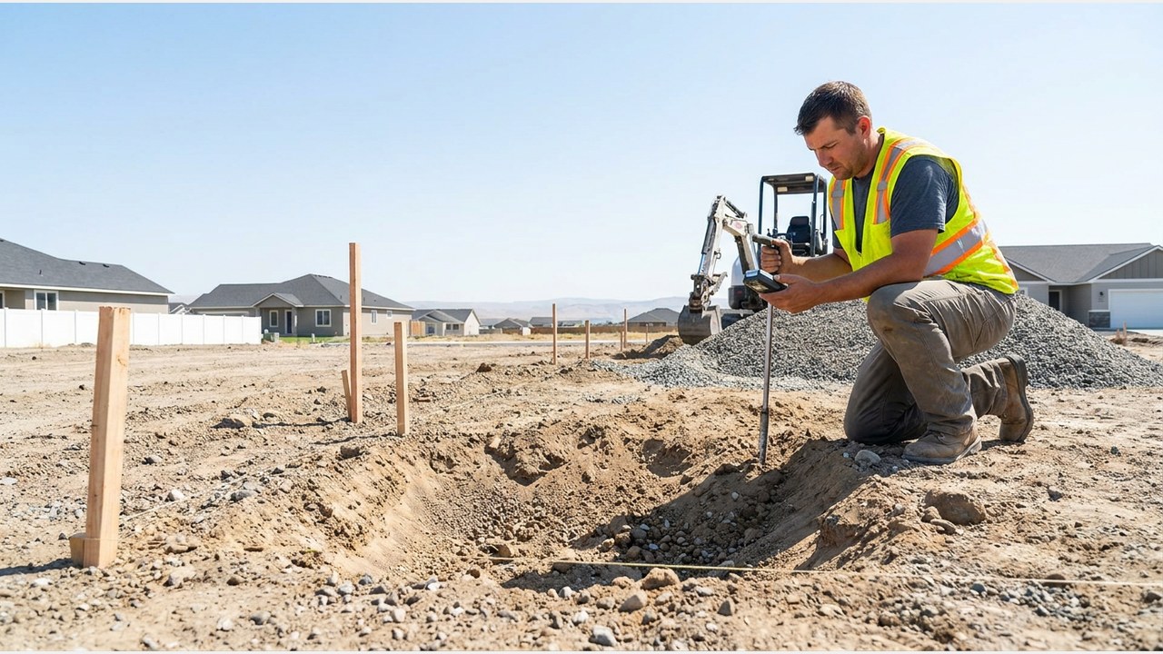 Fill soil base assessment for concrete patio in Pasco Washington Franklin County Columbia Basin Tri-Cities rapid growth